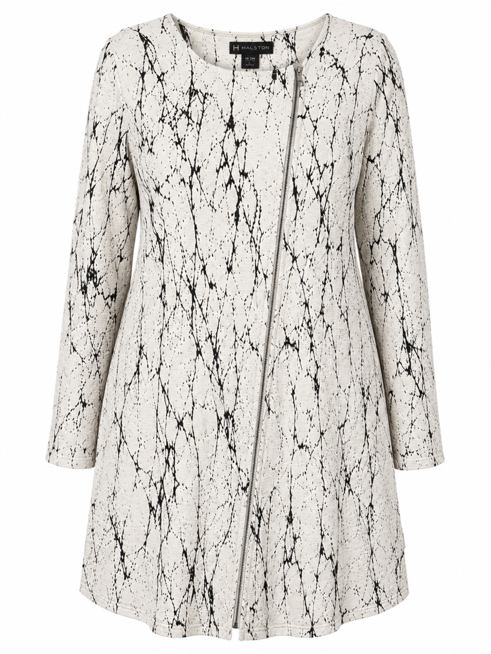 Halston Heritage White and Black Abstract Zip-Front Trench Coat